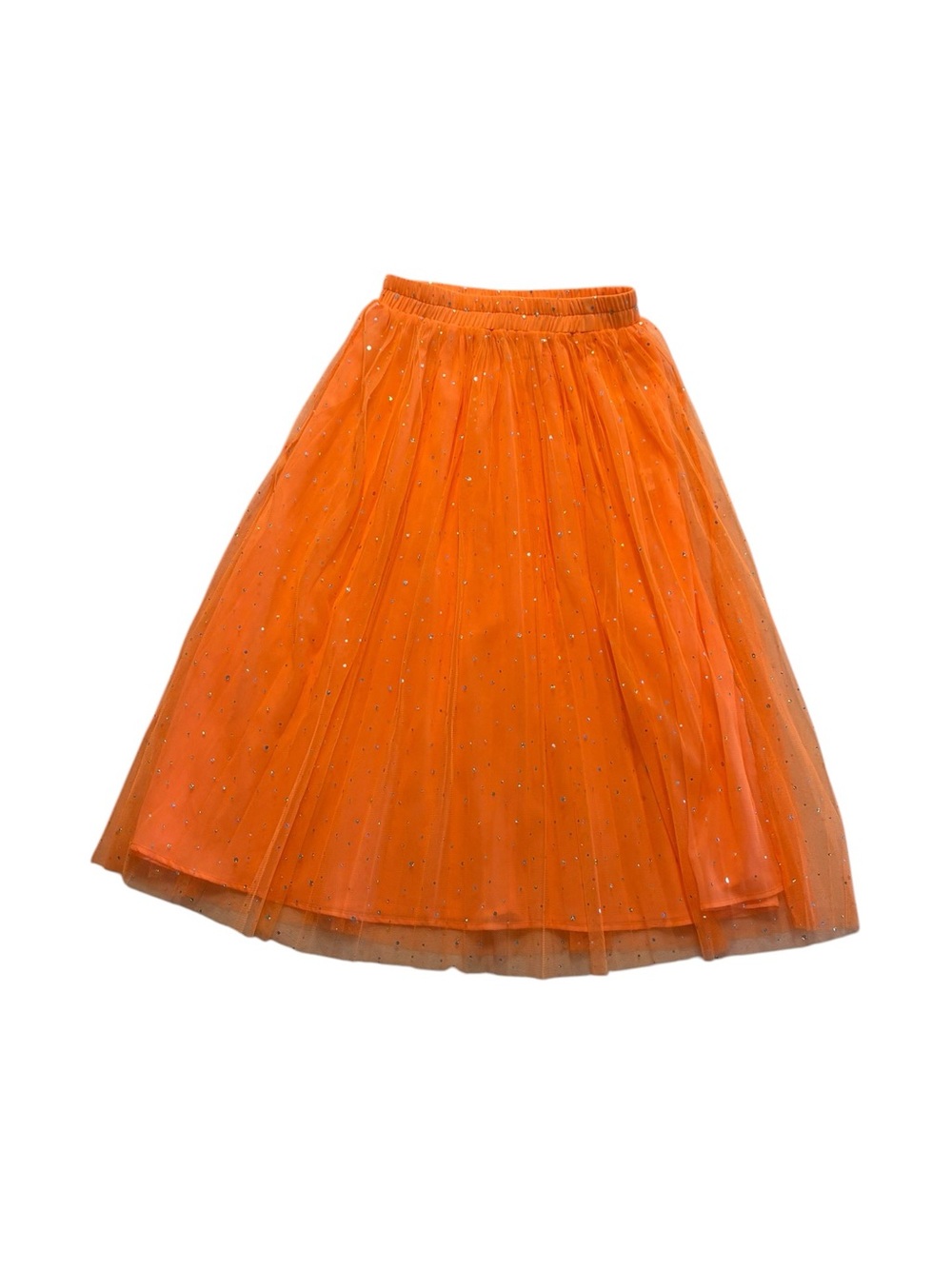 Hot & Delicious Orange Tulle Midi Skirt with Sparkle